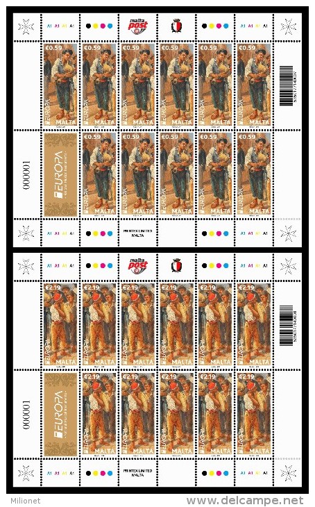 SALE!!! MALTA 2014 EUROPA CEPT MUSIC INSTRUMENTS -  2 Sheetlets Of 11 Stamps + 1 Vignette MNH ** - 2014