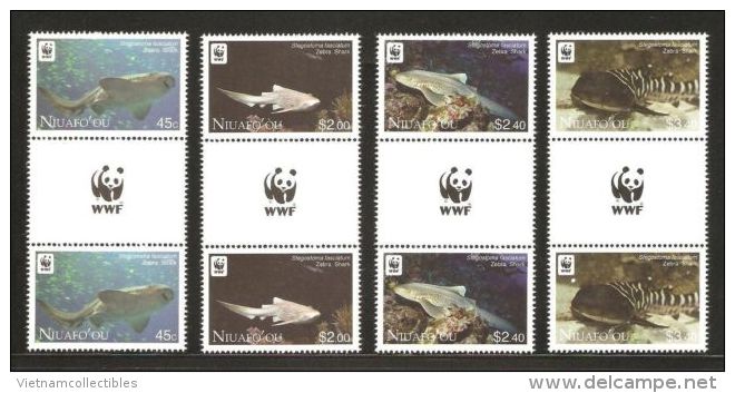 (WWF-496) W.W.F. Niuafo&acute;ou Zebra Shark / Fish MNH Perf Gutter Pairs GP 02 Sets With Panda Logo 2012 - Unused Stamps