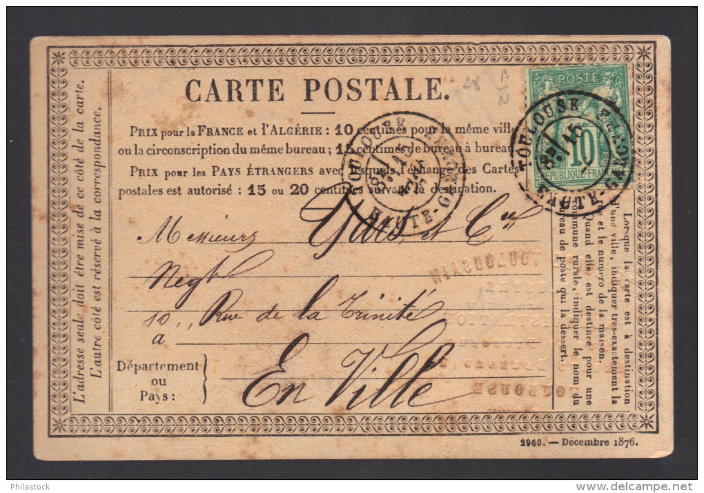 FRANCE 1877 N° 65 Obl. Seul S/CP C à D Toulouse - 1876-1898 Sage (Type II)
