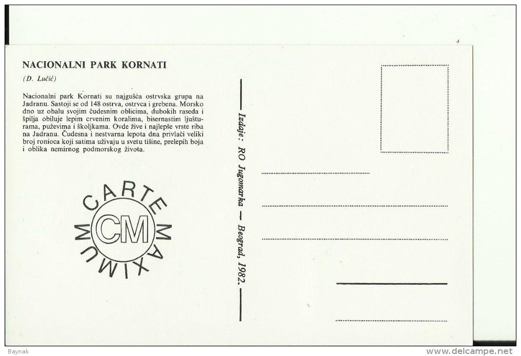 NATIONAL PARK KORNATI, CROATIA  ---  1986  --  CARTE MAXIMUM - Yugoslavia