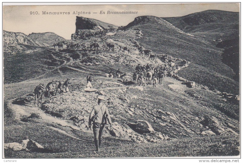 Cpa,manoeuvres Alpines En Reconnaissance à Pieds Et à Cheval,tenue Militaire,guerre 14-18,rare - Manoeuvres