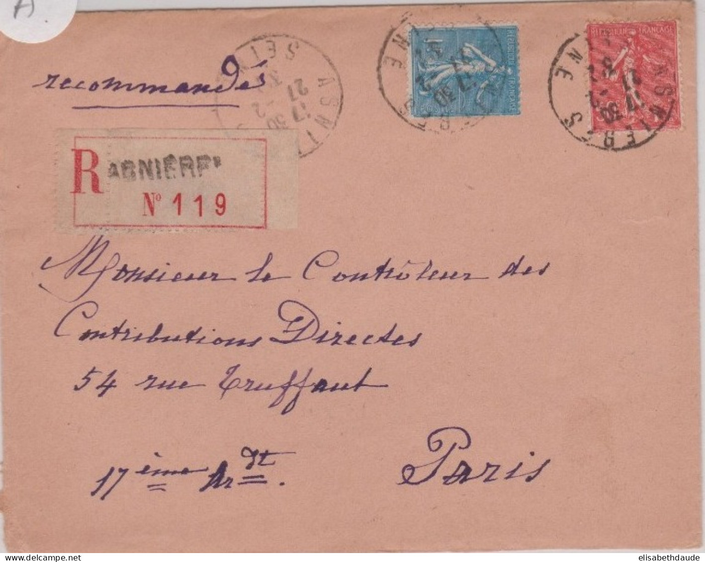 1932 - SEINE - ENVELOPPE RECOMMANDÉE D' ASNIERES - 1903-60 Semeuse Lignée