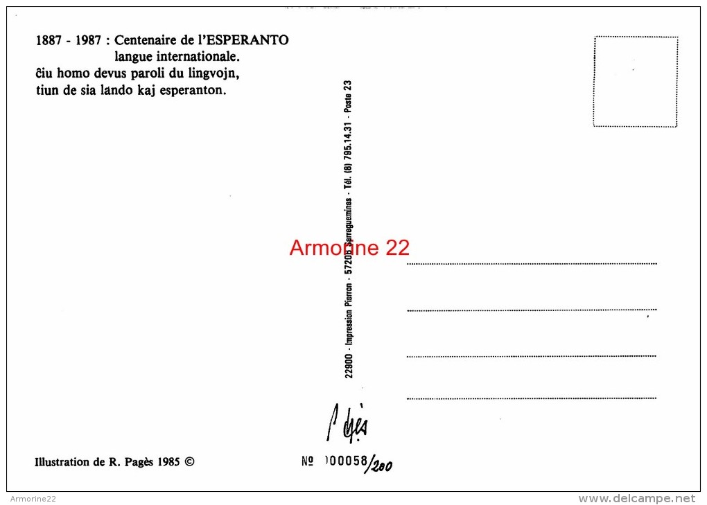 CPM De  PAGES   Centenaire De L Esperanto + Autographe - Pages