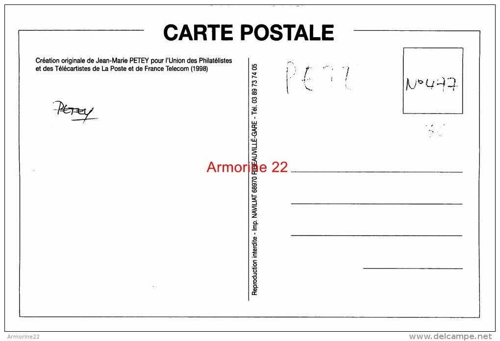 CPM De JM PETEY   Pour L Union Philatelistes Et Des Télécartistes De La Poste Et De France Telecom + Autographe - Petey