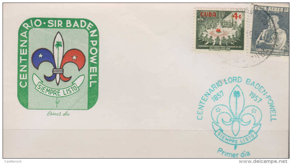 G)1957 CARIBE, COAT OF SCOUTS-CAMPFIRE, LORD BADEN-POWELL CENTENARY, FDC, XF - Neufs