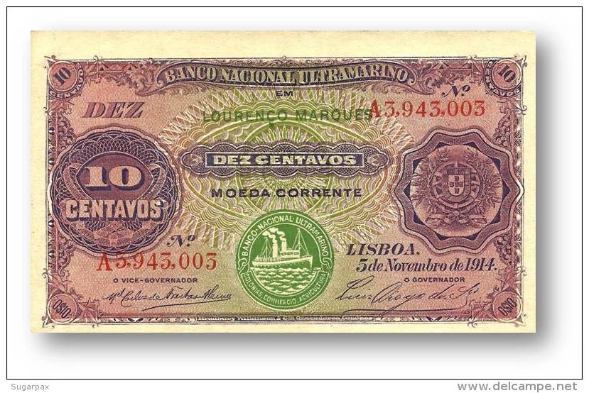 MOZAMBIQUE - 10 CENTAVOS - 05.11.1914 - P 59 - STEAMSHIP SEAL TYPE III - Portugal - Moçambique