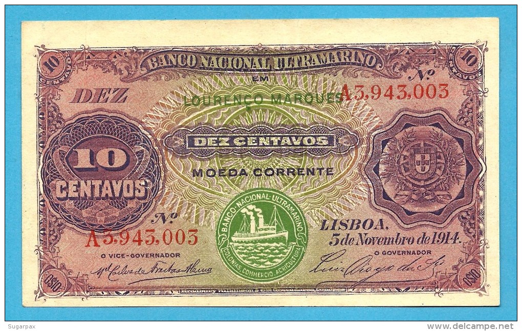 MOZAMBIQUE - 10 CENTAVOS - 05.11.1914 - P 59 - STEAMSHIP SEAL TYPE III - Portugal - Mozambique