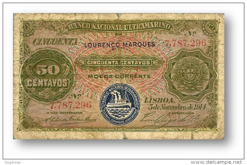 MOZAMBIQUE - 50 CENTAVOS - 05.11.1914 - P 61 - STEAMSHIP SEAL TYPE III - Without Letter - Moçambique