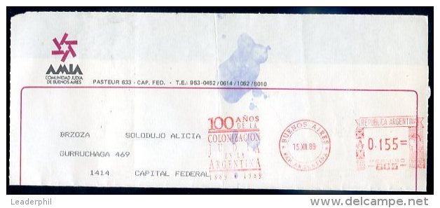 JUDAICA - AMIA - ARGENTINA - FRAMA Cover 1989 VF - Judaika, Judentum