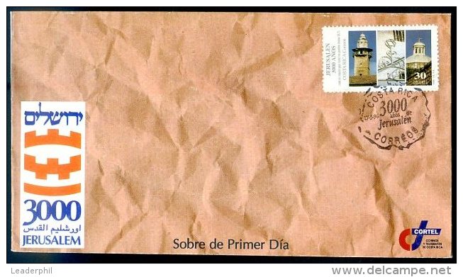 JUDAICA - COSTA RICA - 3000 YEARS JERUSALEM FDC, VF - Jewish