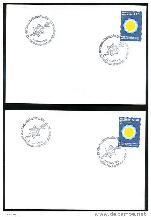 JUDAICA - ARGENTINA 65 ANNIV LIBERATION CONCENTRATION FIELDS Cancel On 2 Covers - Jewish