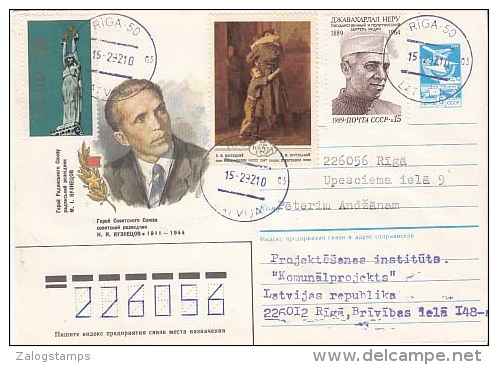 Russia Latvia Stamps On Same Cover, Stamps India Nehru  (Z-6035) - Latvia