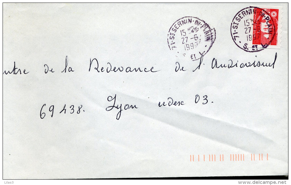 Cachet 71 SAINT SERVIN DU PLAIN SAONE ET LOIRE 27/6/1997 En GRIS Marianne De Briat - Cachets Manuels