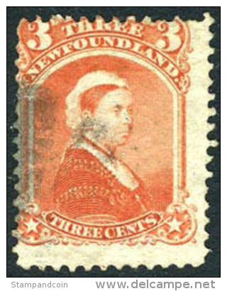 Newfoundland #33 Used 3c Vermillion Queen Victoria From 1870 - 1857-1861