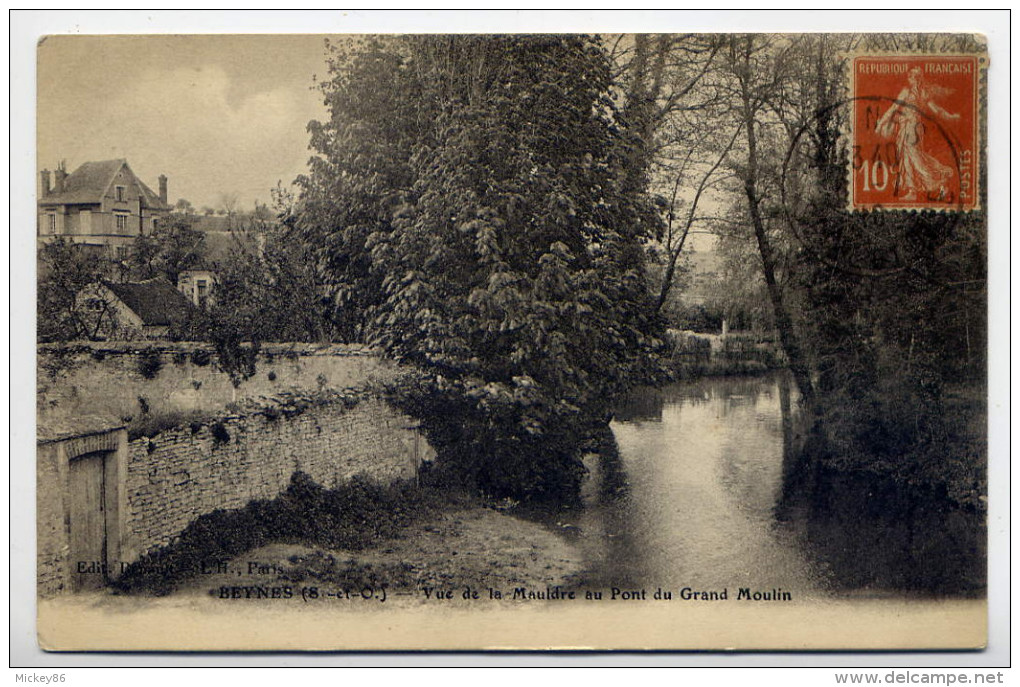 BEYNES --1910-- Vue De La Mauldre Au Pont Du Grand Moulin éd Renault---belle Carte Avec Beau Cachet Beynes - Beynes