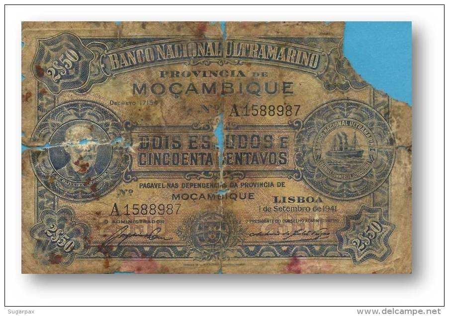 MOZAMBIQUE - 2$50 - 2,5 ESCUDOS - 01.09.1941 - P 82 - F. De OLIVEIRA CHAMIÇO - PORTUGAL - Moçambique