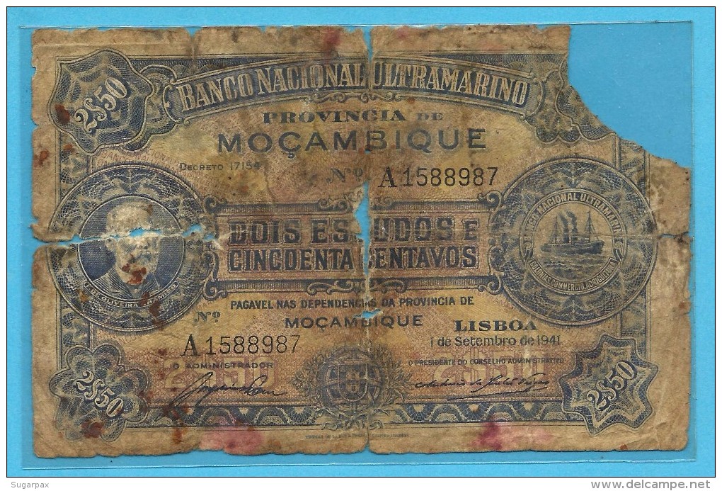 MOZAMBIQUE - 2$50 - 2,5 ESCUDOS - 01.09.1941 - P 82 - F. De OLIVEIRA CHAMIÇO - PORTUGAL - Moçambique