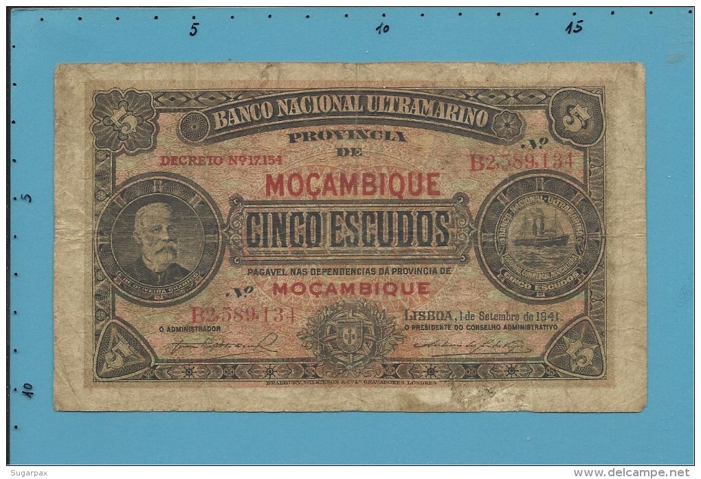 MOZAMBIQUE - 5 ESCUDOS - 01.09.1941 - P 83 - F. DE OLIVEIRA CHAMIÇO - Moçambique