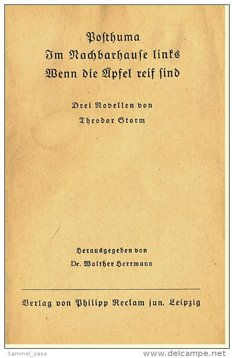 Reclam Heft  , Theodor Storm  -  Posthuma Und Andere Novellen  -  Von 1943 - Livres Anciens