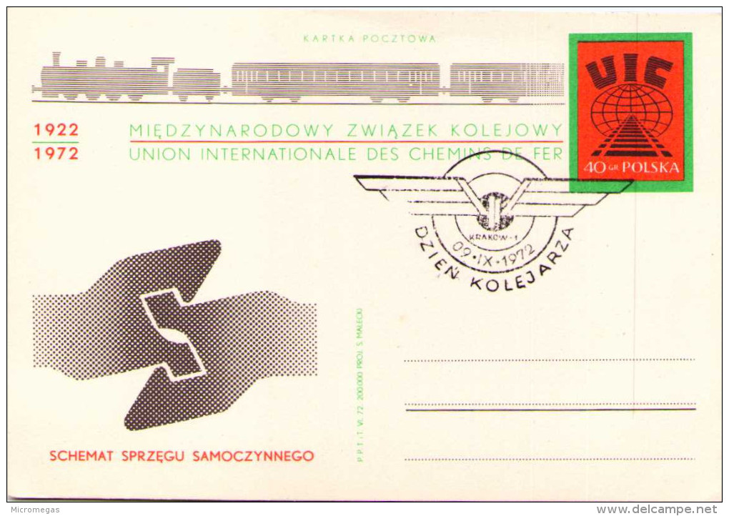 1922- 1972 MIEDZYNARODOWI ZWIAZEK KOLEJOWY UNION INTERNATIONALE DES CHEMINS DE FER SCHEMAT SPRZEGU SAMOCZYNNEGO - Tarjetas Máxima