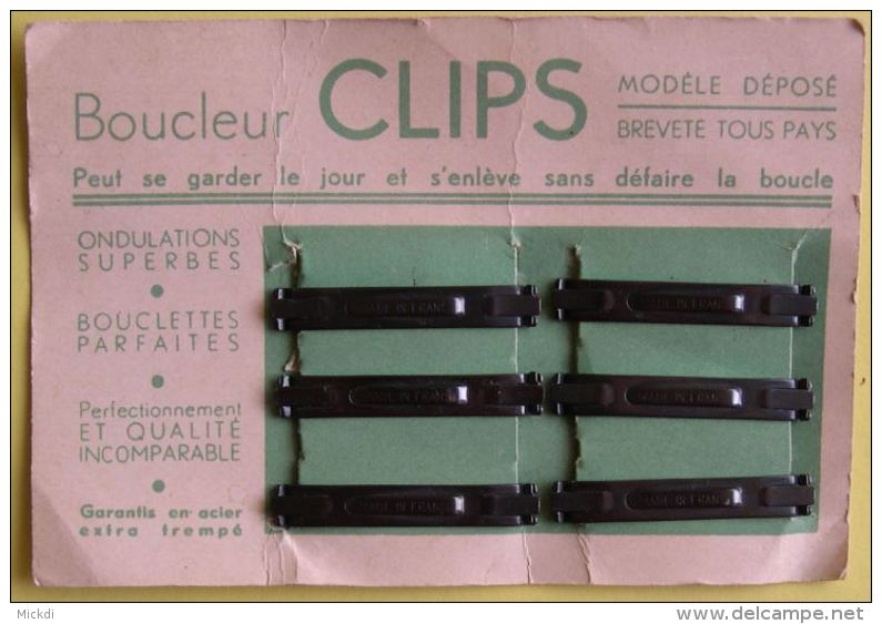 BOUCLEUR CLIPS ACIER EXTRA TREMPE ANNEES 1930 - ACCESSOIRE METIER COIFFURE - 3 SCANS - Accesorios