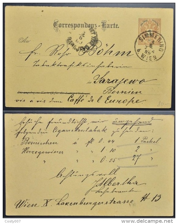 Austria 1889 Postal History Rare Old Postcard Postal Stationery Tobacco Order To Bosnia D.915 - Briefe U. Dokumente