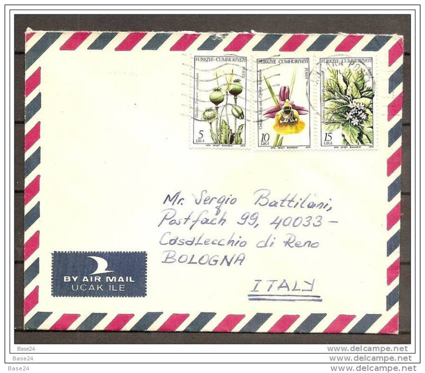 1982 Turchia Turkey STORIA POSTALE Busta ANKARA  CASALECCHIO Affr. 30L FIORI Viaggiata Aerea, Air Mail - Storia Postale