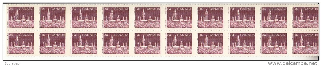 Canada Unused Scott #952 Block Of 20 Uncut Coil Pairs 34c Parliament - Crease - Feuilles Complètes Et Multiples