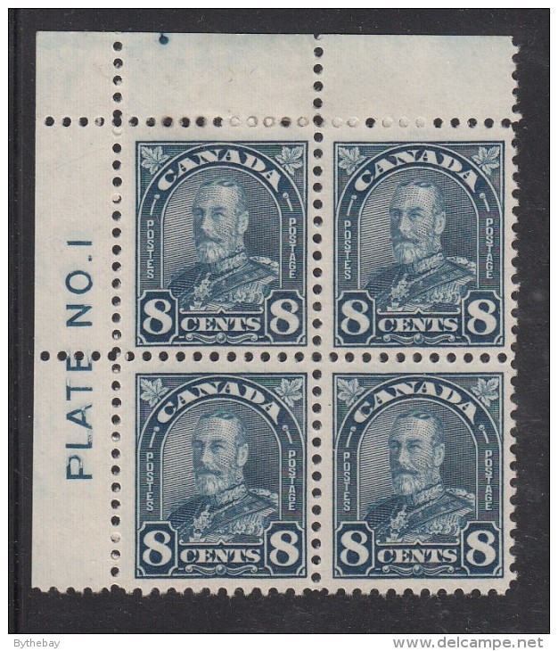 Canada MNH Scott #171 Upper Left Plate Block 8c George V Arch - Selvedge Hinged - Num. Planches & Inscriptions Marge