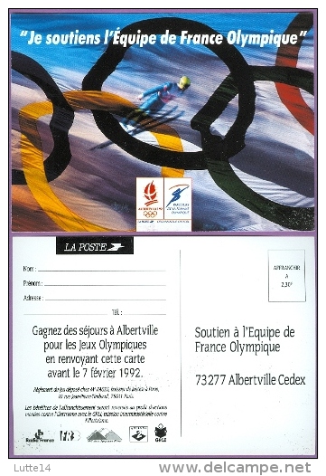 JO Hiver 1992 Albertville : "Je Soutiens L'équipe De France Olympique" (voir Scan Recto/verso) - Jeux Olympiques