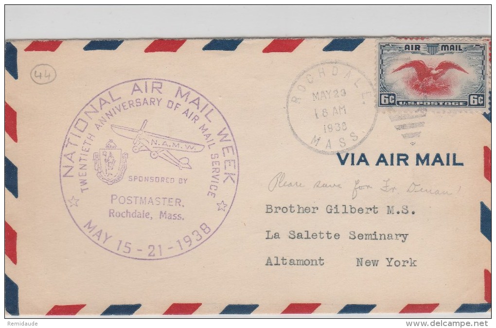 USA - 1938 - ENVELOPPE AIRMAIL De La SEMAINE NATIONALE POSTE AERIENNE De ROCHDALE - 1c. 1918-1940 Brieven