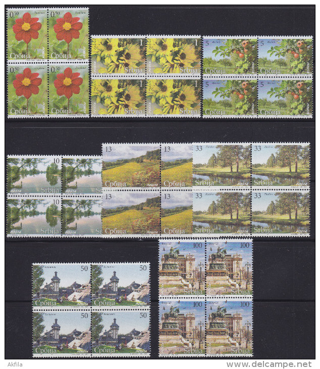 Serbia, 2007, Definitive - Flowers And Tourism, Block Of 4, MNH (**) - Serbie