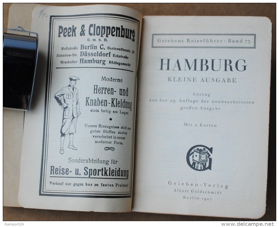 1927 Grieben Reiseführer HAMBURG Guide KLEINE AUSGABE Plan STREETS Map Museums - Hamburg