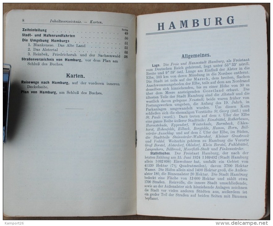 1927 Grieben Reiseführer HAMBURG Guide KLEINE AUSGABE Plan STREETS Map Museums - Hambourgo