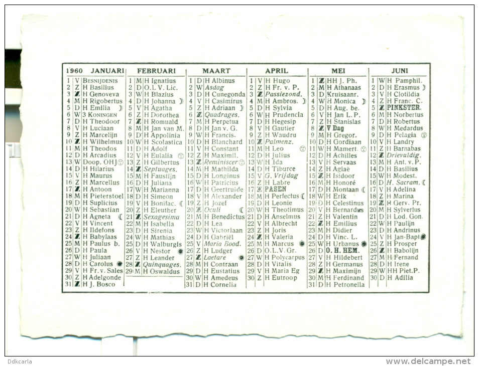 Zakkalender 1960 - Merksem: Oud Kasteel Rozendael - A. Corner - Tamaño Pequeño : 1941-60