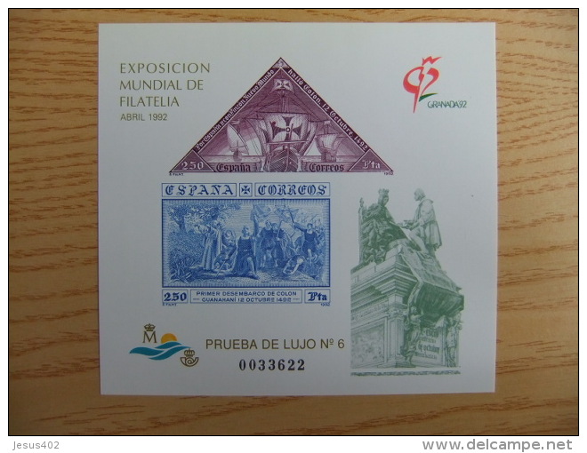 1992 PRUEBA DEL ARTISTA DE LUJO Nº 6 -  EXPO MUNDIAL DE FILATELIA GRANADA -COLON Y REYES CATOLICOS - Cristoforo Colombo