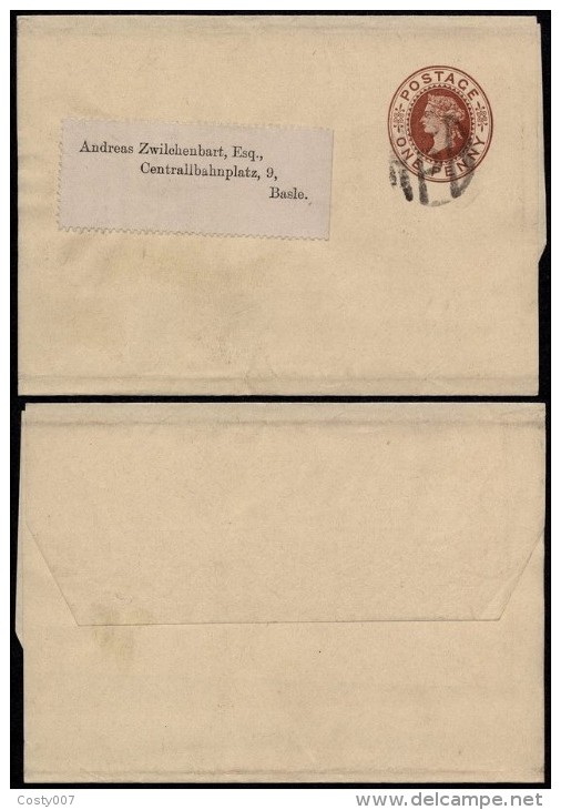 Great Britain - Postal History Rare Postal Stationery Wrapper To Basel Switzerland D.985 - Cartas & Documentos