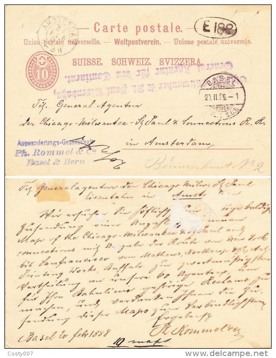 Switzerland 1888 Postal History Rare Old Postcard Postal Stationery BASEL To AMSTERDAM D.992 - Storia Postale