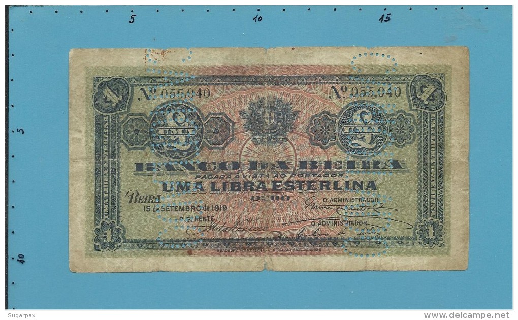 MOZAMBIQUE - 1 LIBRA ESTERLINA - 15.09.1919 - Pick R6b - BANCO DA BEIRA - PORTUGAL - Mozambico