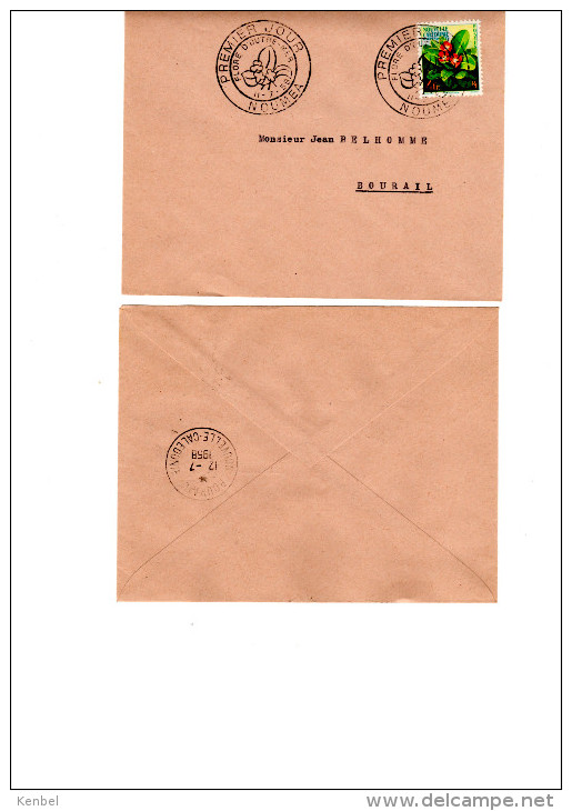 Enveloppe 1er Jour Ayant Circulé. Tampon Postal Bourail 1958. Très Bon état. Fleurs D´outre Mer - Covers & Documents