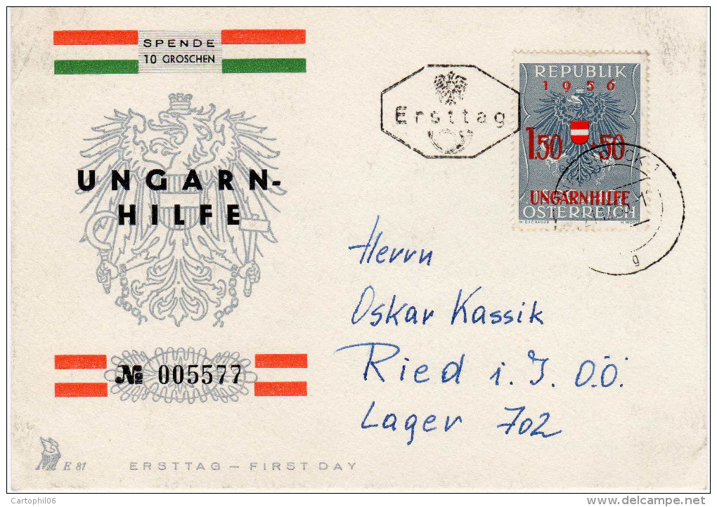 - AUTRICHE (OSTERREICH) - FDC (Ersttag) INNSBRUCK 19.12.1956 - Réfugiés Hongrois (UNGARN-HILFE) - - FDC