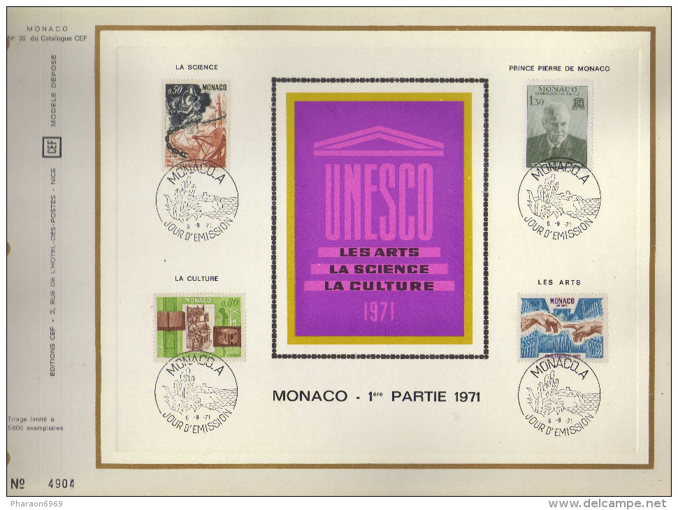 Feuillet Tirage Limité CEF 32 Monaco Unesco Les Arts La Science La Culture - Cartas & Documentos