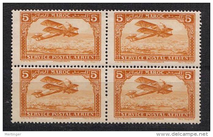 Marokko Morocco Mi# 38 ** MNH  Block Of 4 Airmail Plane Double Decker 1926 - Ungebraucht