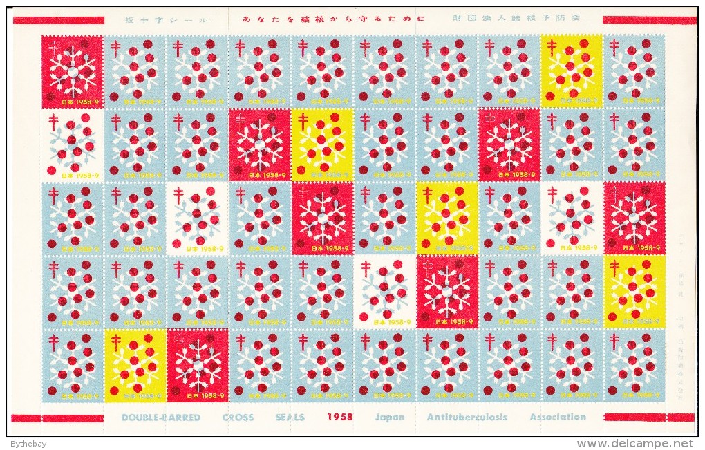 Japan 1958 Antituberculosis Seals Full Sheet Of 50 Snowflakes - Erinnophilie