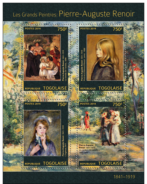 Tg14306a Togo 2014 Painting Pierre-Auguste Renoir S/s - Impressionisme