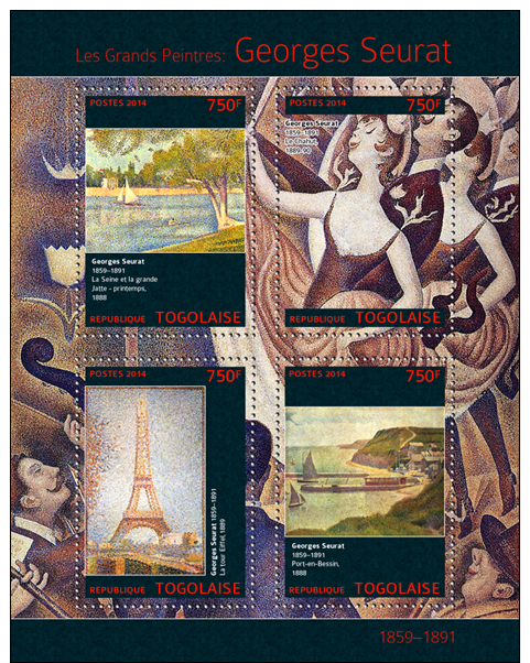 Tg14309a Togo 2014 Painting Georges Seurat S/s Eiffel Tower Ship - Impressionisme