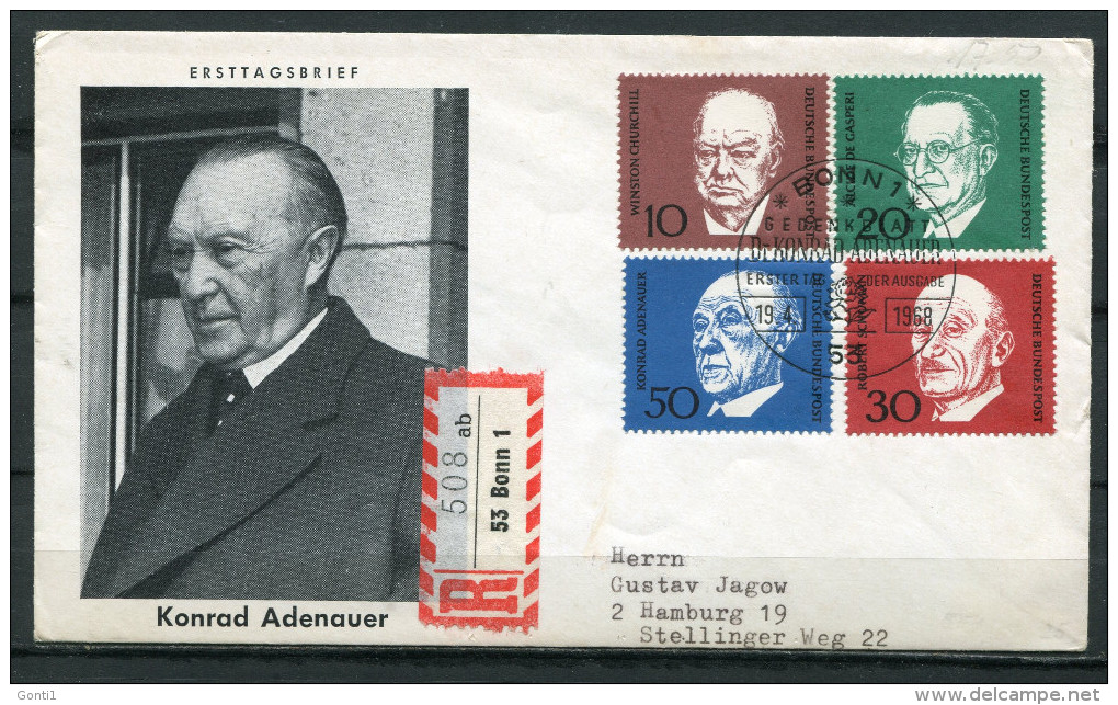 Reco First Day Cover Germany 1968  Mi.Block Nr.554/57 Erstagsbrief"1.Todestag Von Konrad Adenauer,Bundeskan " 1 FDC Bef. - Altri & Non Classificati