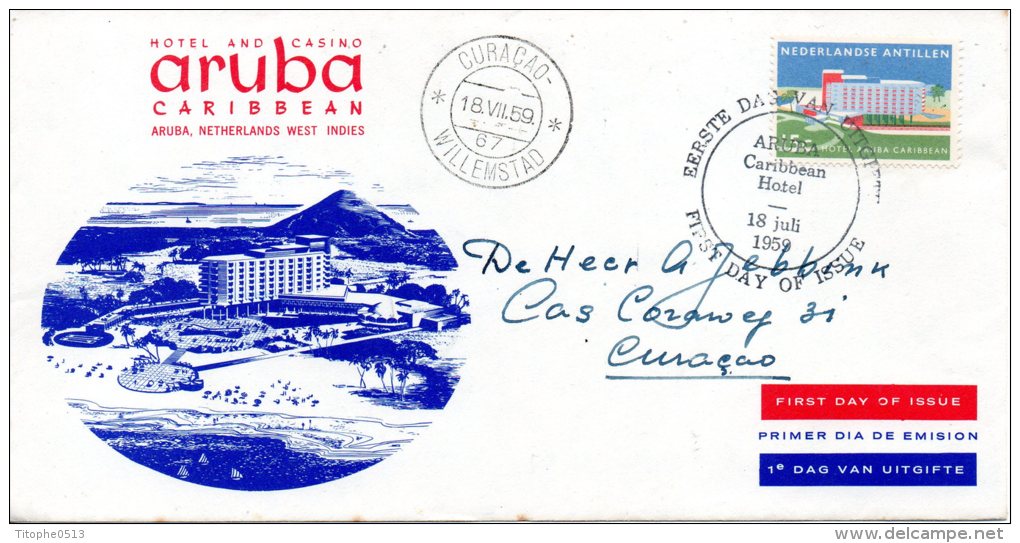 ANTILLES NEERLANDAISES. N°283 De 1959 Sur Enveloppe 1er Jour (FDC). Hôtel. - Hôtellerie - Horeca