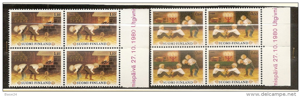 1980 Finlandia Finland NATALE  CHRISTMAS 4 Serie Di 2v. (838/39) In Quartina MNH** Bl.4 - Nuovi