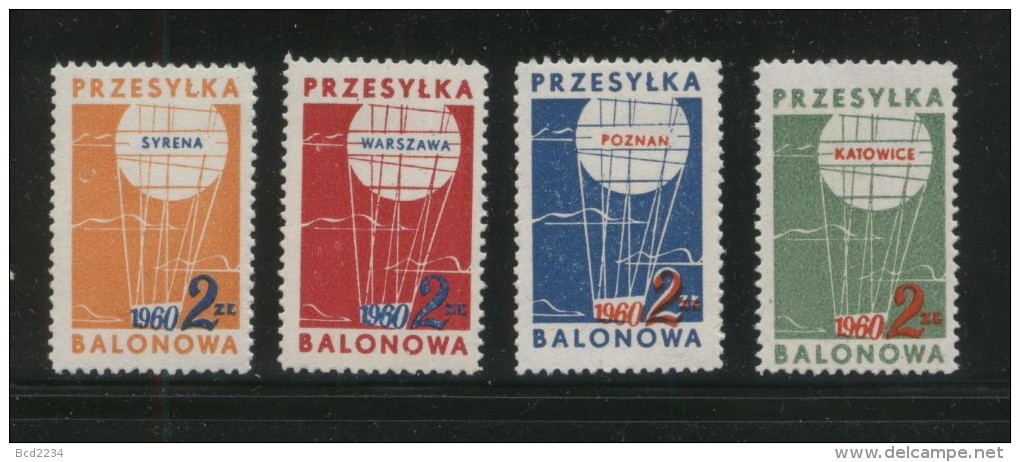 POLAND 1960 BALLOON POST STAMPS SET OF 4 NHM KATOWICE SYRENA POZNAN WARSZAWA BALLOONS FLIGHT TRANSPORT - Nuevos